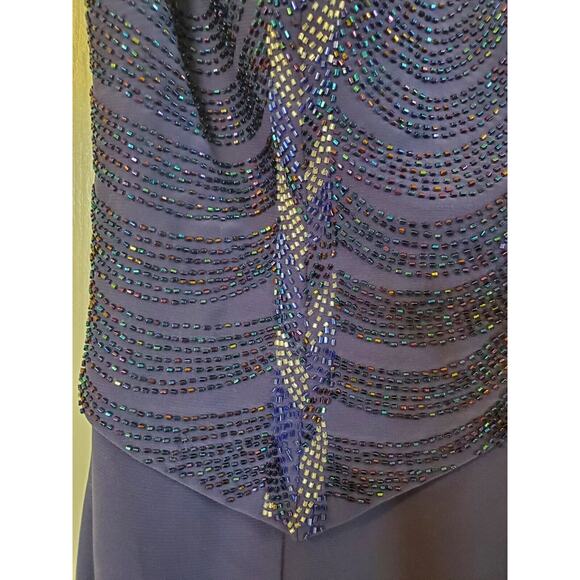 Sean Couture Inky Blue Beaded Bodice New Maxi Formal Gown Prom Dress, Size 10 - Picture 5 of 15